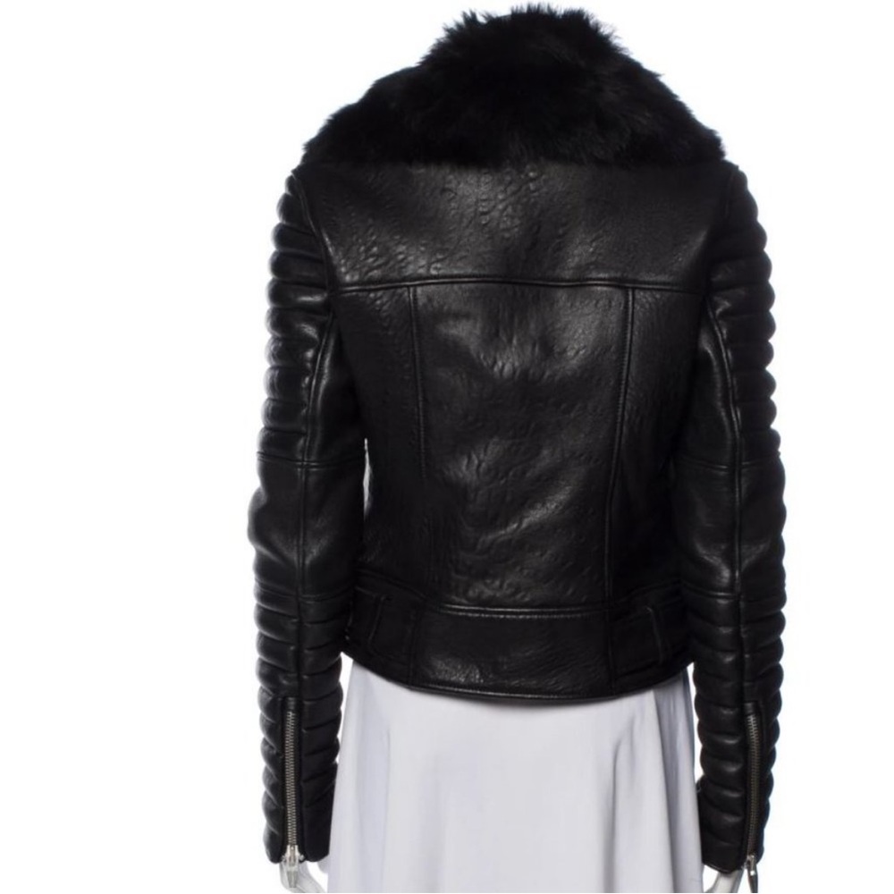 THE ARRIVALS Rainier Pebbled
Lamb Leather Jacket w/ Removable Fur Collar, XS - Picture 8 of 16